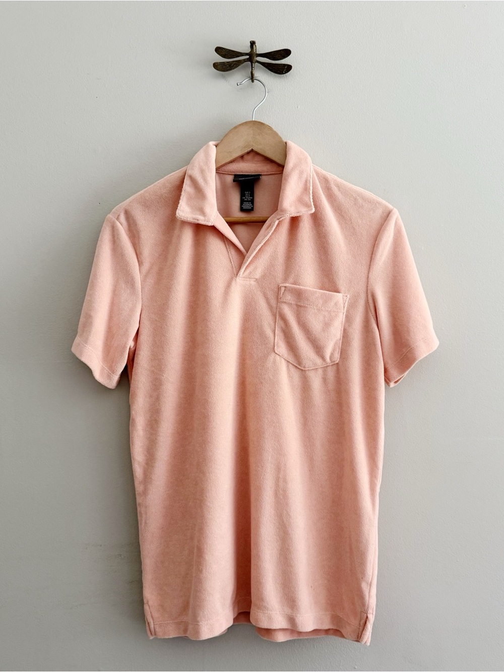 H&M Mens Peach Terry Cloth Short Sleeve Collared Shirt Small